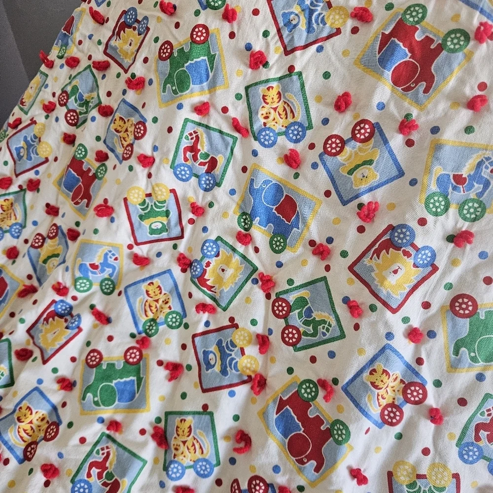 Vintage Baby Blanket Colorful Patterned Quilt Red Yellow Blue Polka Dot Animals